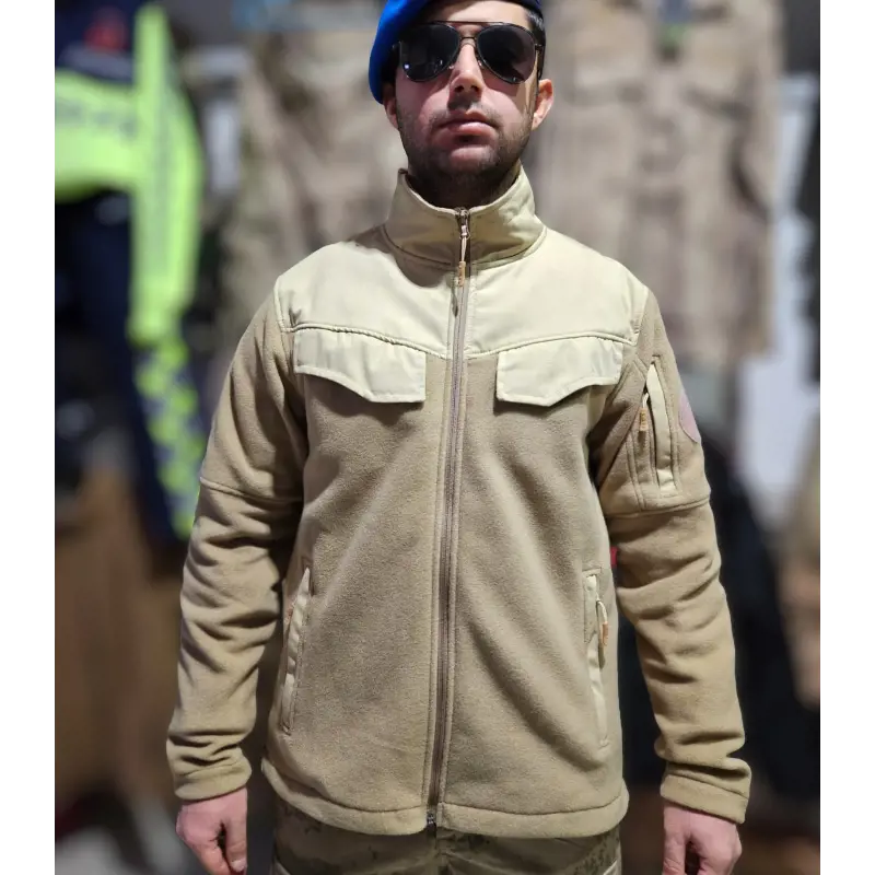 Jandarma Bej Renk Omuz Desenli Polar